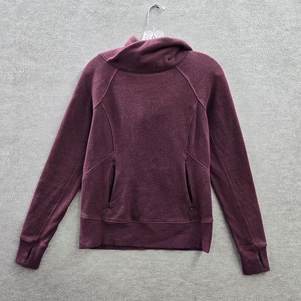 Lululemon Women Sweatshirt 4 Maroon Under Wraps Hoodie Logo Long Sleeve
